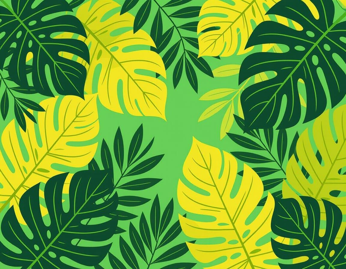Abstract Tropical Leaves in Digital Painting Style