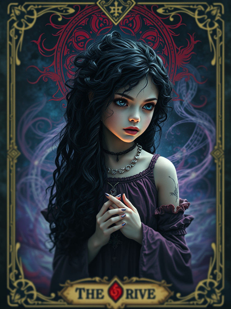 Mystical Tarot Card Girl in Tim Burton Style