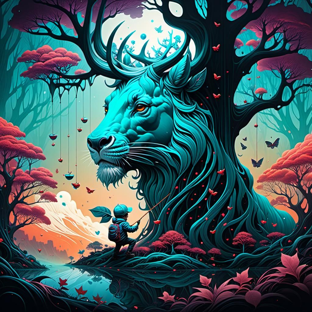 Unicorn Frolics in Surreal Floral Landscape