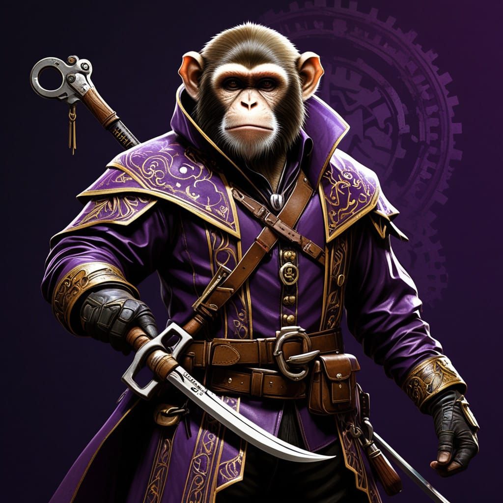 Steampunk Capuchin Monkey Masterpiece with Rapier and Pipe W...