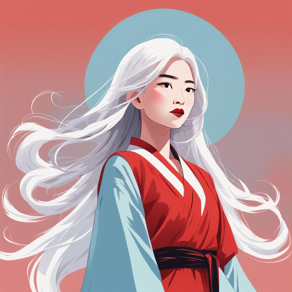 Asian Woman in Red, Julia Pott Style Illustration
