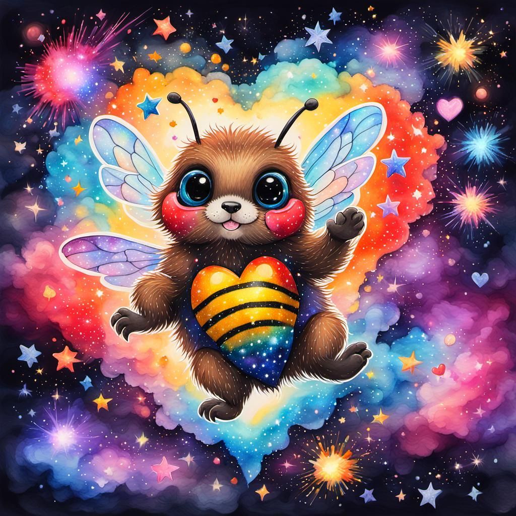 Sparkling Beaver Bumble Bee Hybrid in Watercolor