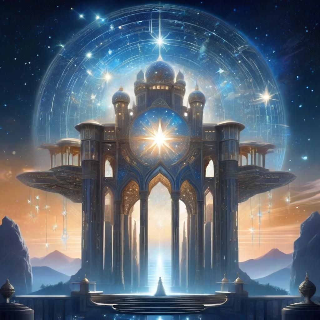 Futuristic Moonstone Palace: Epic Goddess and Stars