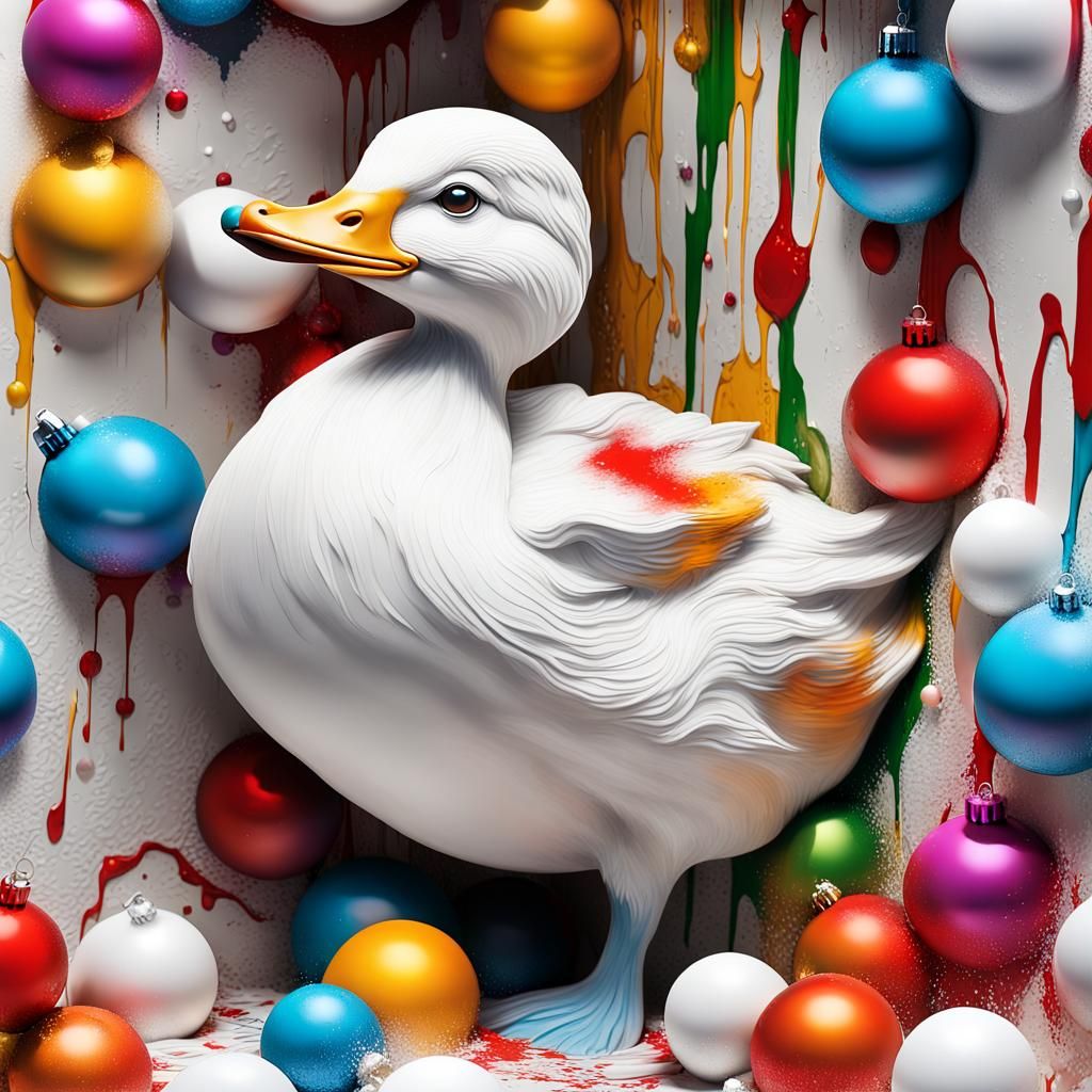 Duckling Christmas Sculpture on White Wall in 3D