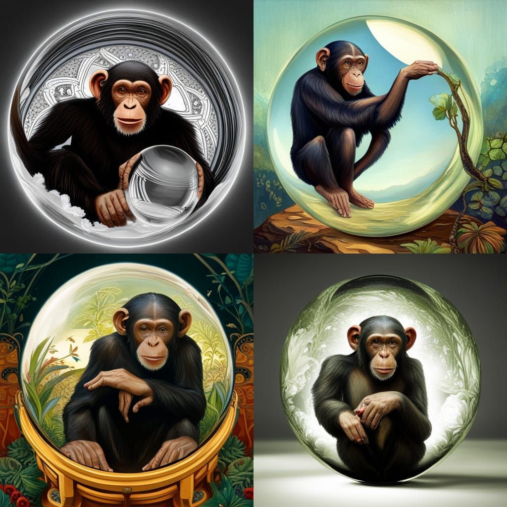 Chimpanzee Foretelling the Future in Art Nouveau Style