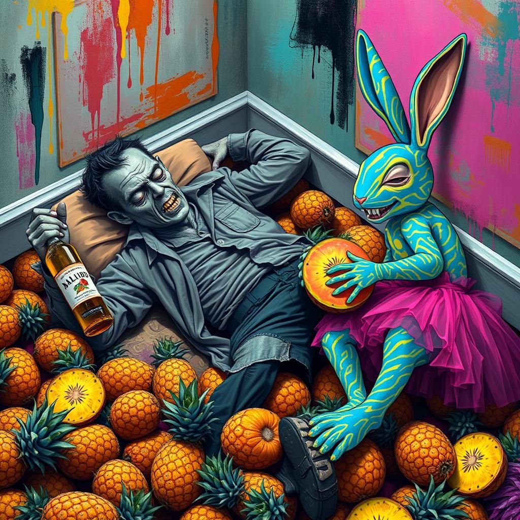 Zombie Hangover with Lightning Bunny in Abstract Expressioni...