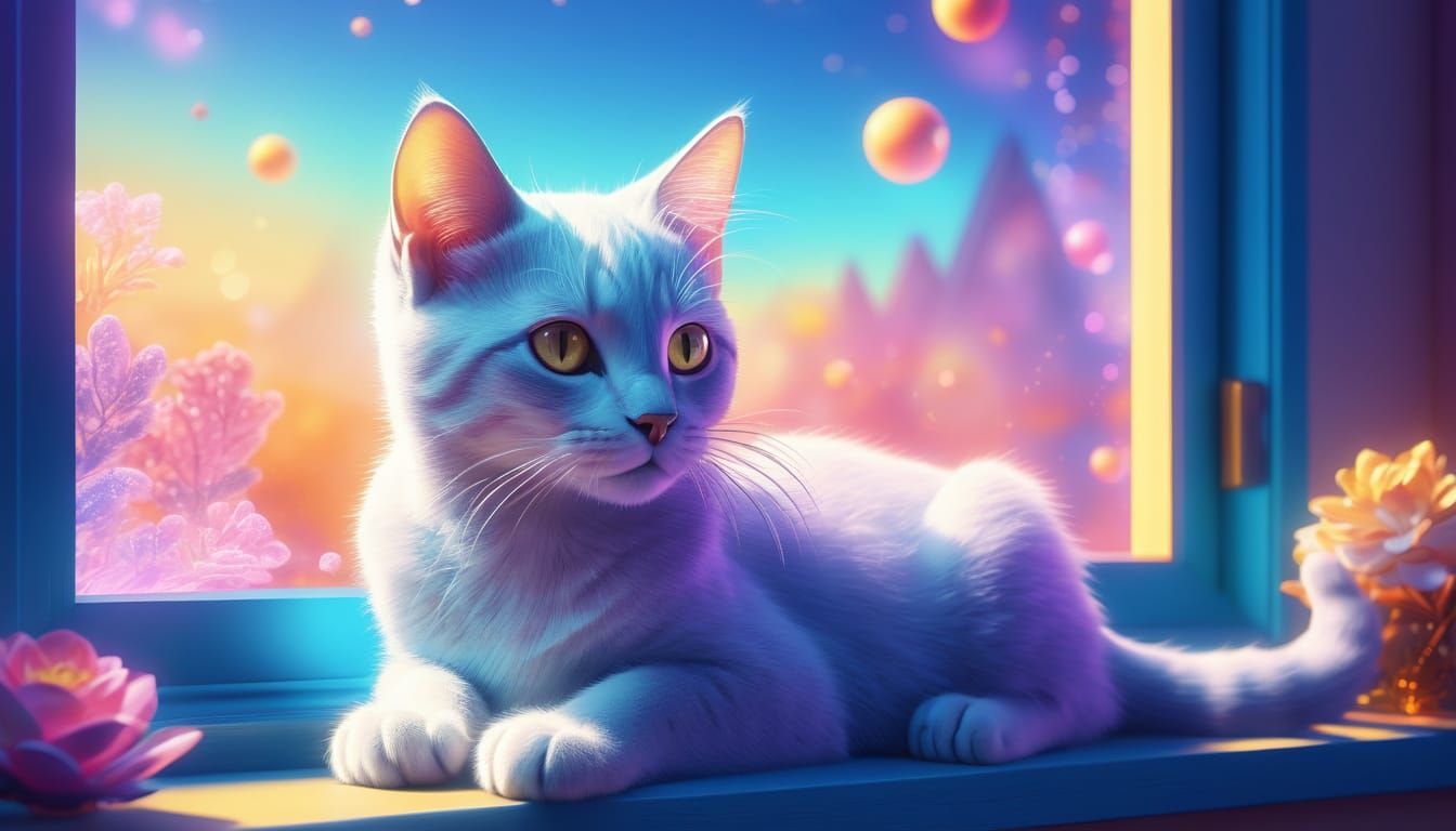 Kitten on Windowsill in Ethereal Astral Style