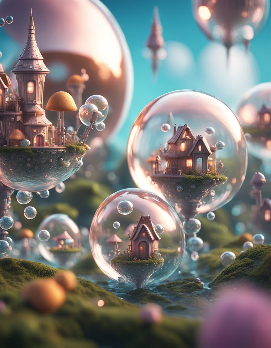 Whimsical Fairy Villages in Floating Bubbles