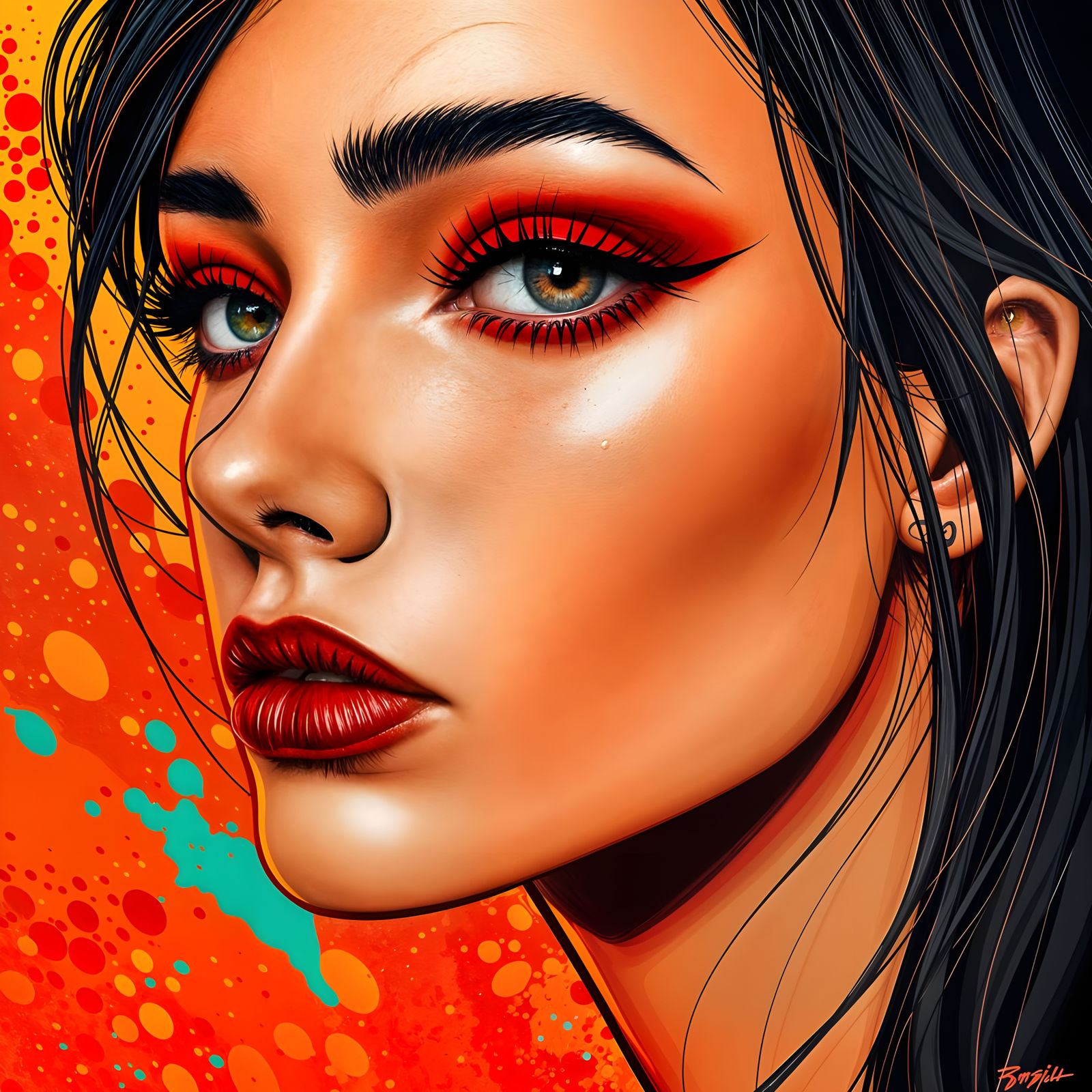 Vibrant Hyperrealistic Portrait with Red Eyeshadow