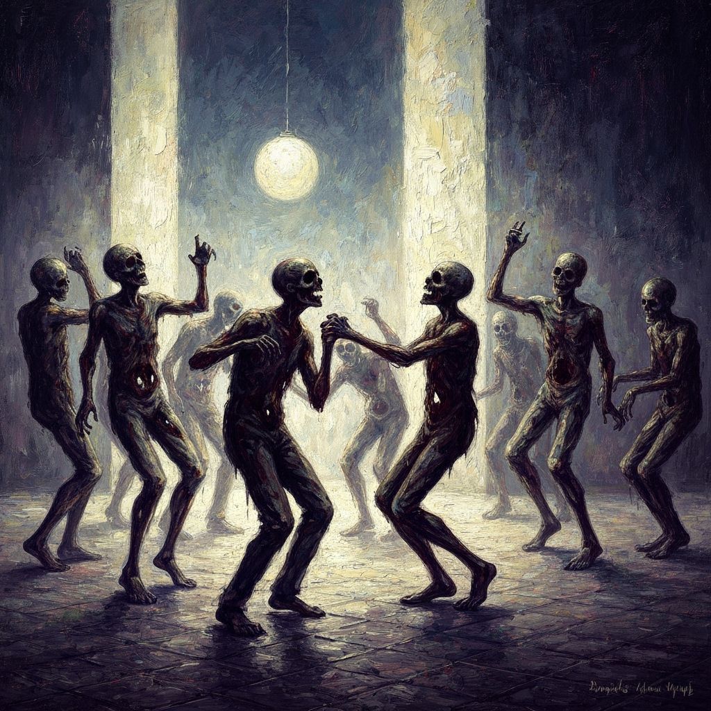 Decaying Zombies Dance Macabre at Modern Party