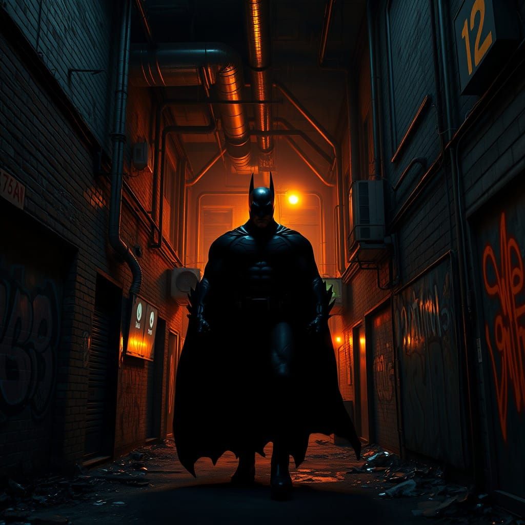 Gritty Cyberpunk Alleyway Scene in Chiaroscuro Style