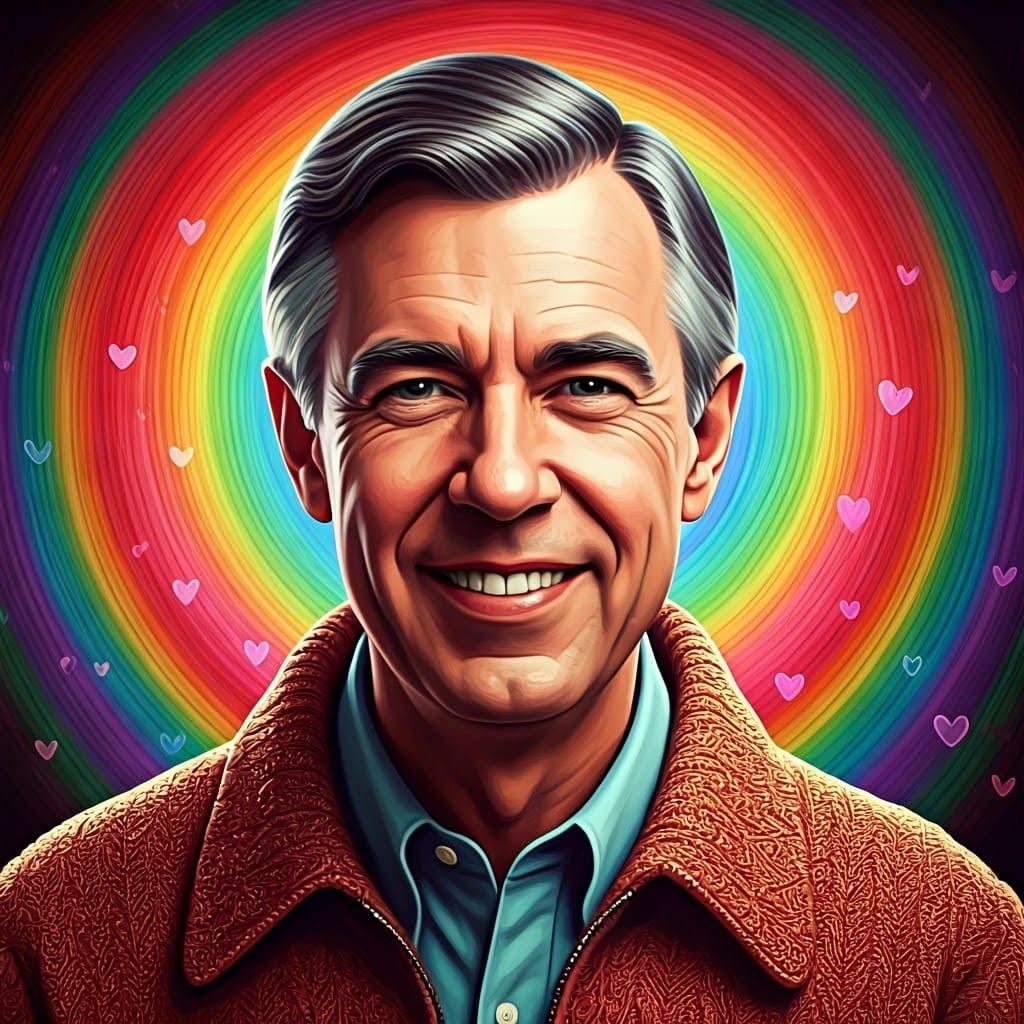 Mister Rogers in Psychedelic 3D Art Style