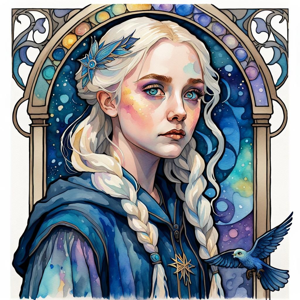 Luna Lovegood as Art Nouveau Watercolor Painting