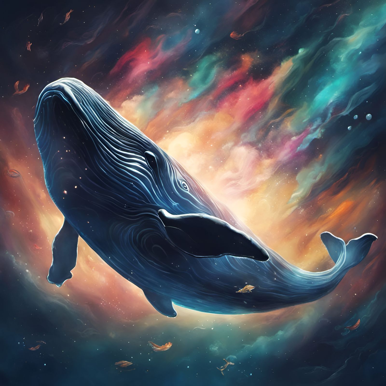 Whale Flies Through Space: Futuristic Cartoon