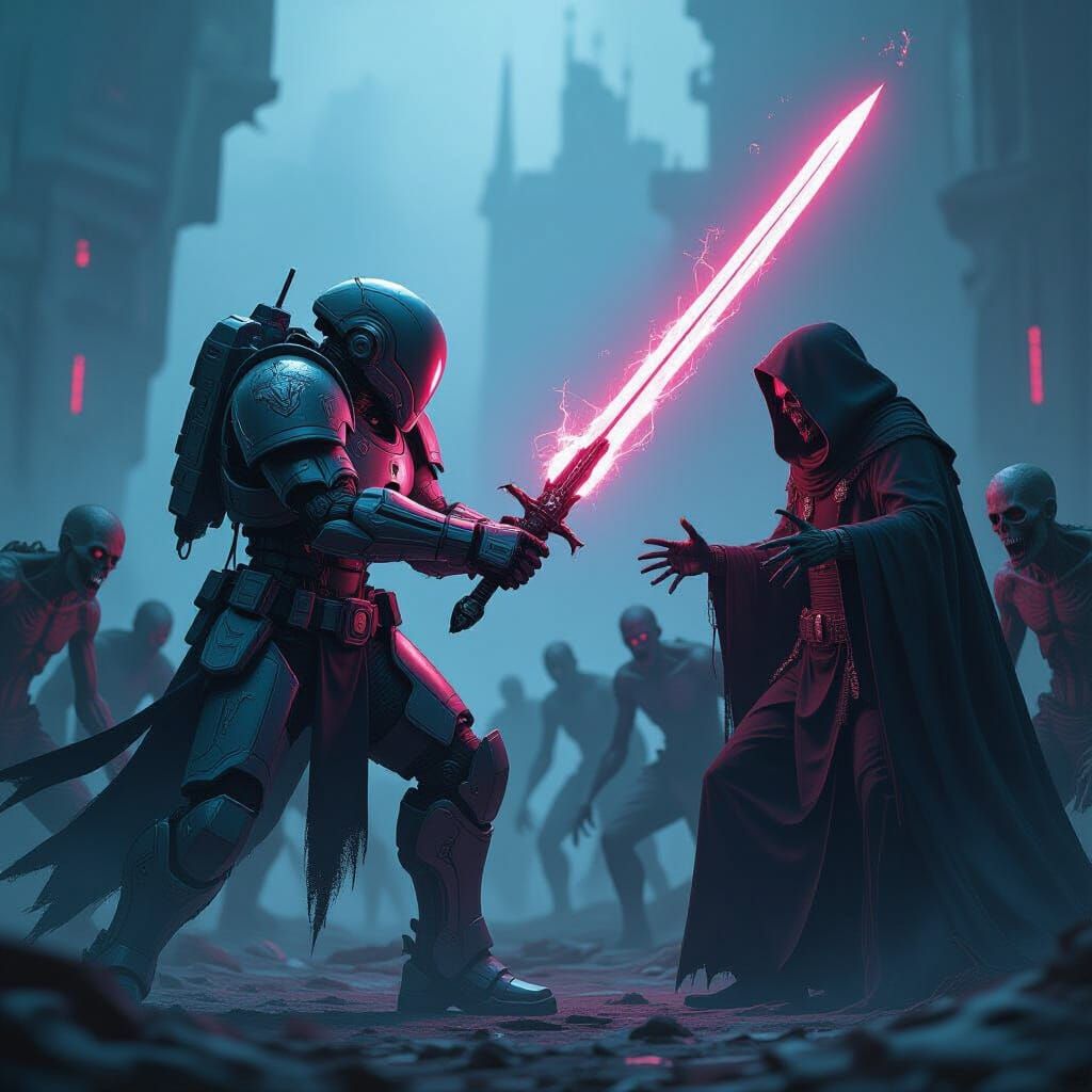 Cyborg Marine Battles Zombies with Plasma Sword