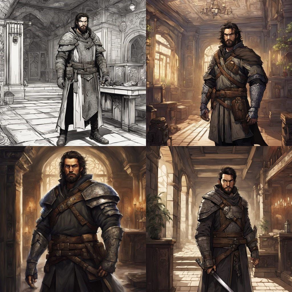 Armored Security Guard in Fantasy Mansion