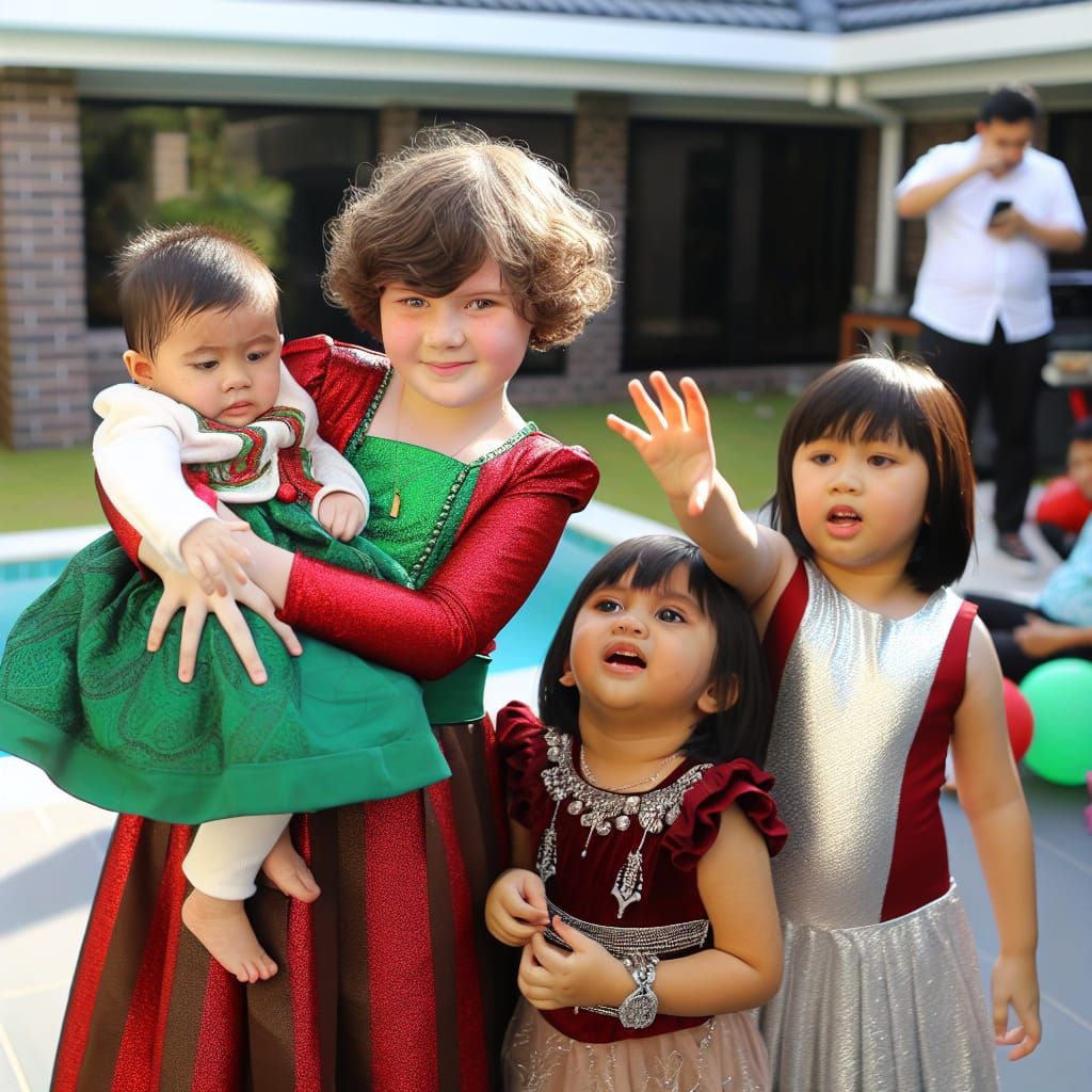 Girl Holding Baby at Children's Birthday Party
