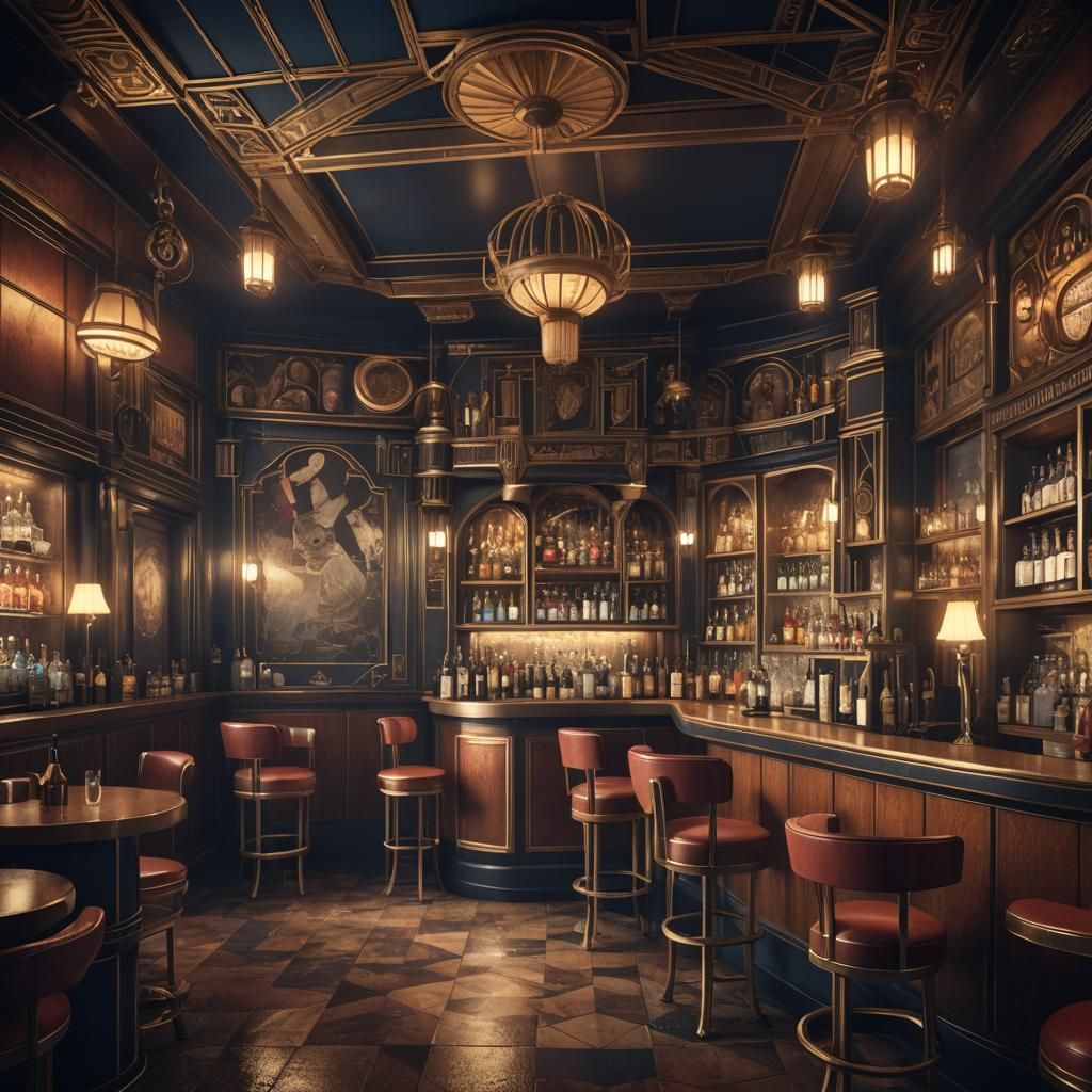 Art Deco 1920s Speakeasy Bar in Detailed Matte Painting