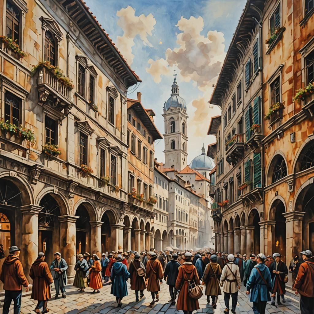 Renaissance City Tour as Ornamental Watercolor Painting