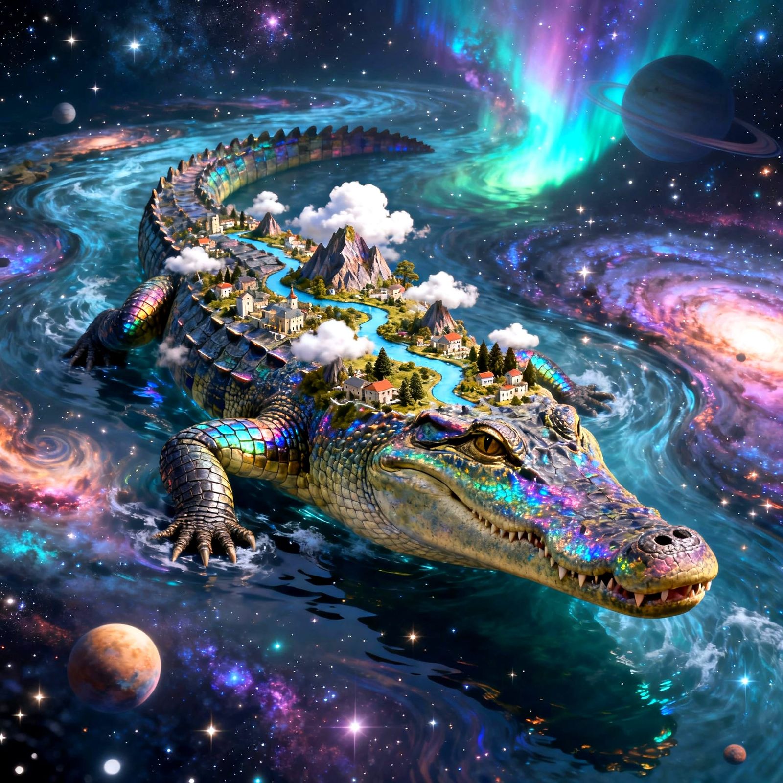 Giant Cosmic Crocodile Cityscape
