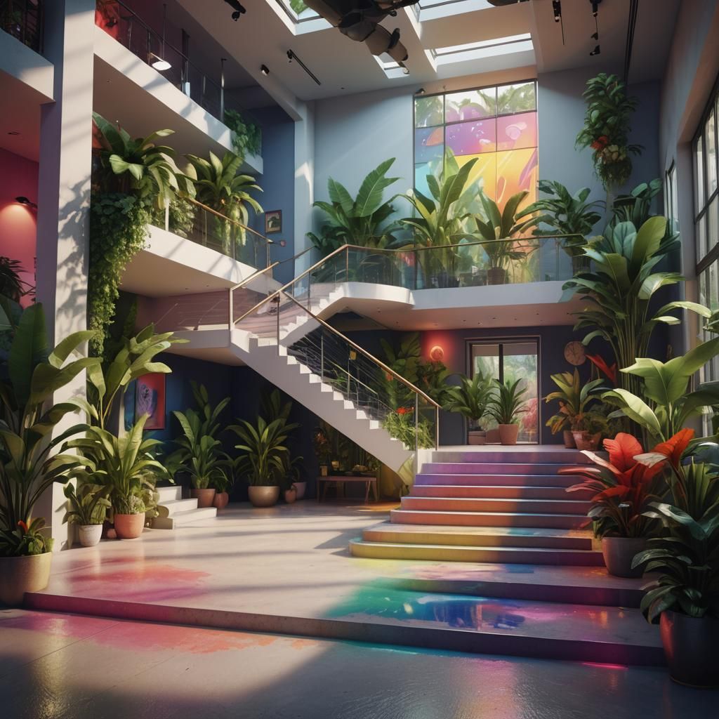 Rainbow Interior with Porsche: Detailed Matte Painting