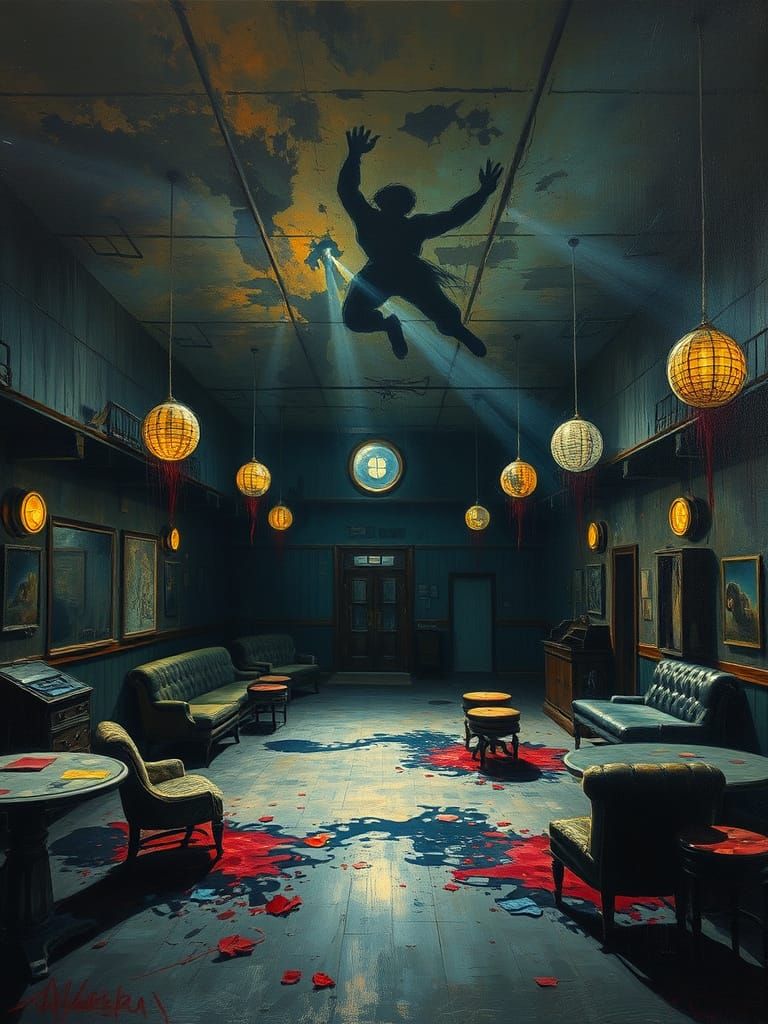 Melancholy scene of an abandoned, haunted nightclub in the m...