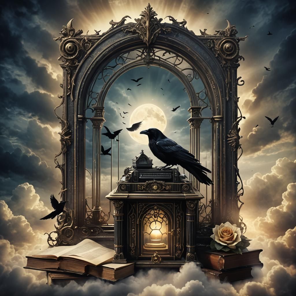 Gothic Album Cover with Raven and Divine Light