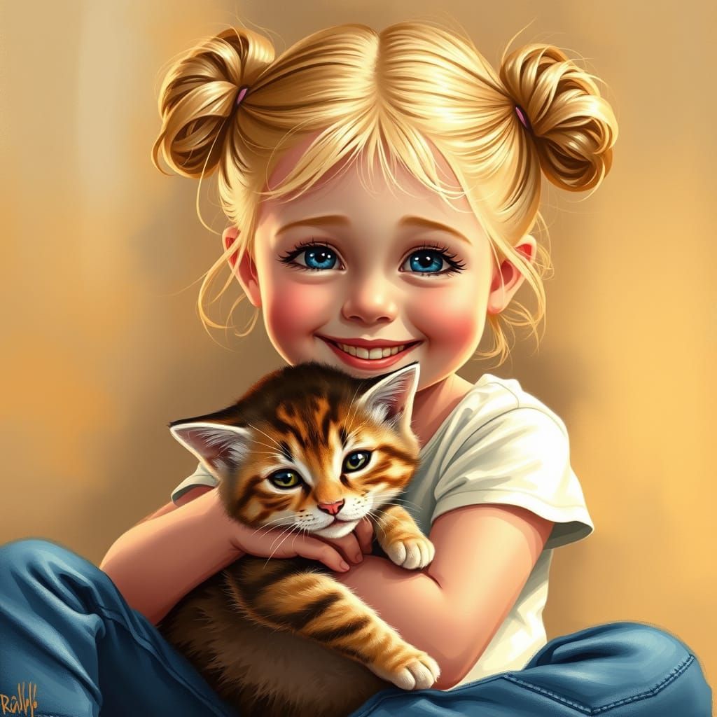Girl in Jeans Hugging Kitten