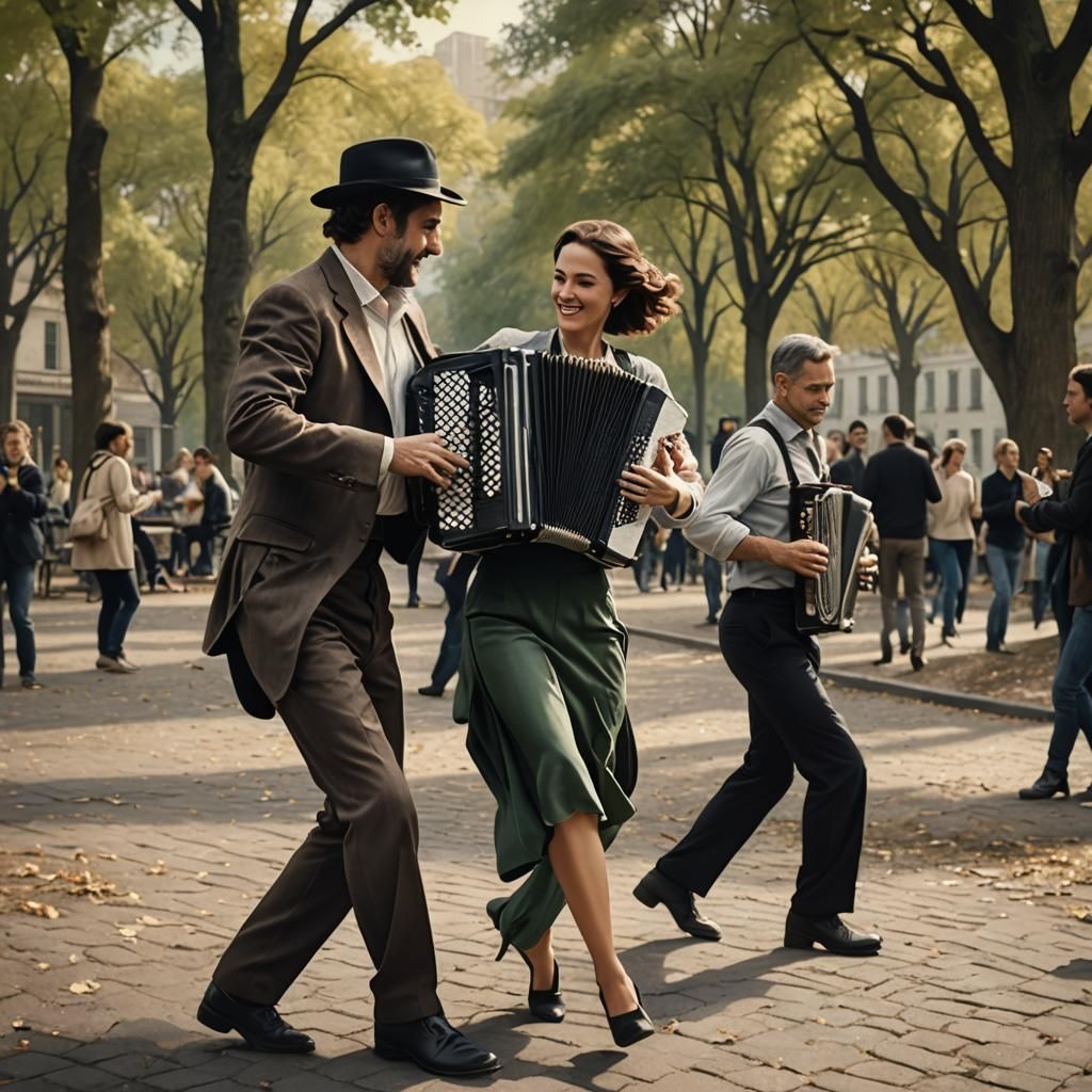 Tango Dancers in Urban Park Matte Painting