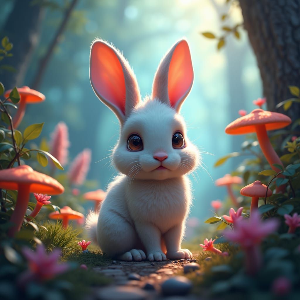 Enchanted Bunny in a Glowing Fantasy Forest