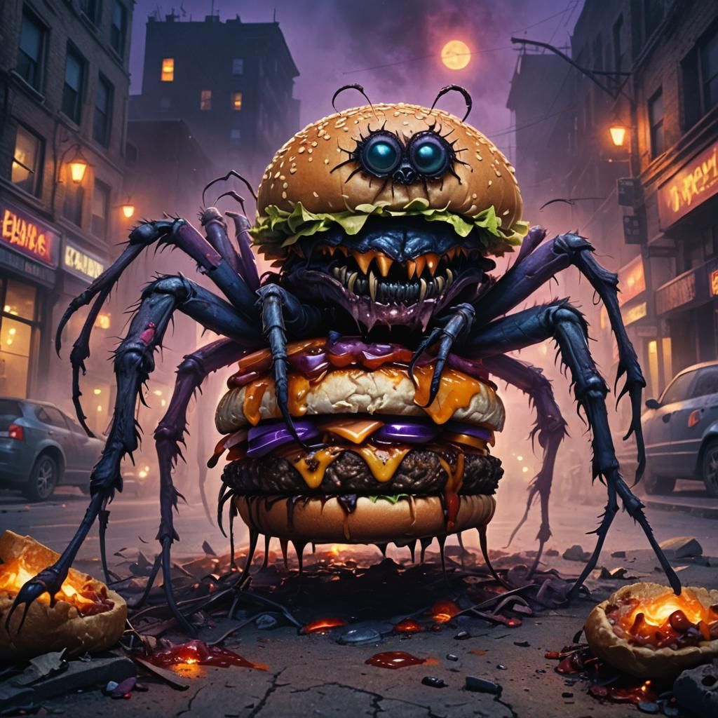 Zombie Burger Crawling in Decaying City: Dark Fantasy