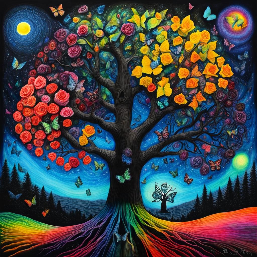 Surreal Crayon Drawing of a Goth Woman