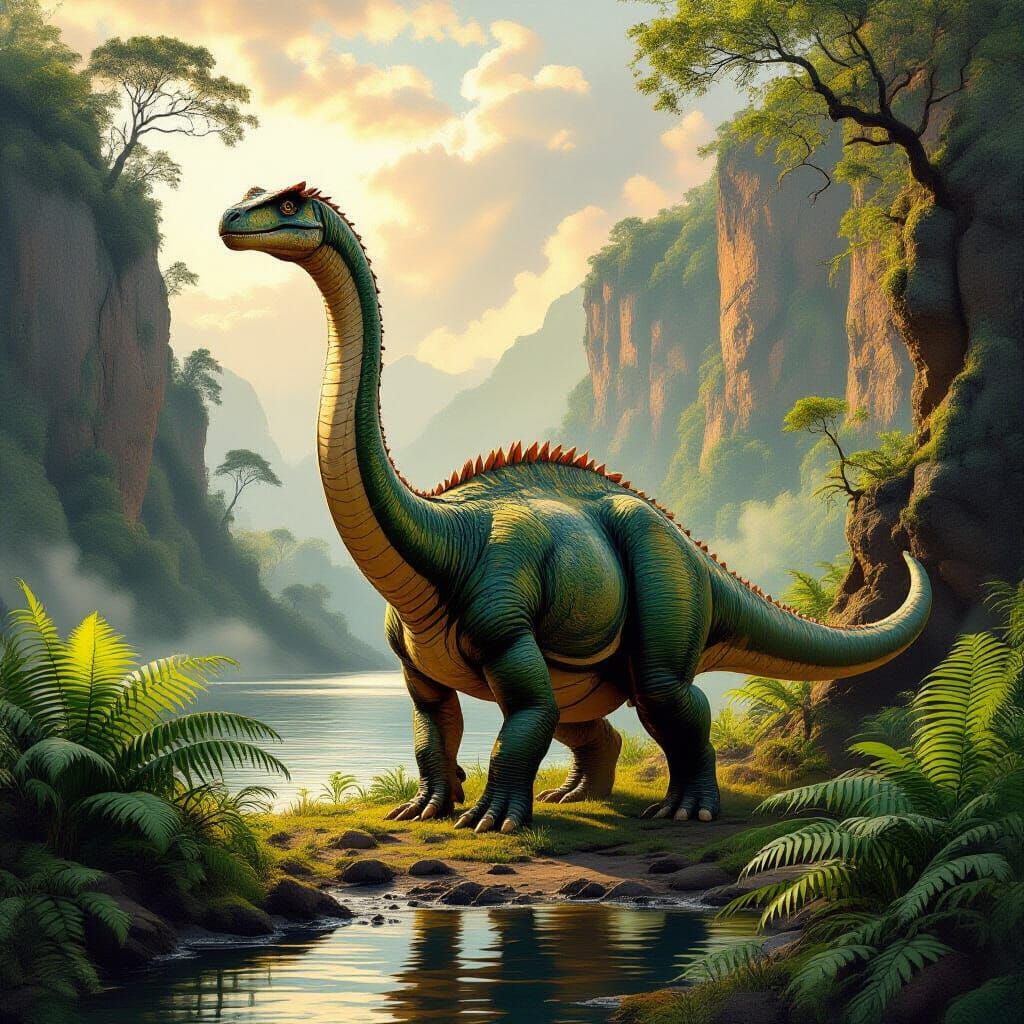 Dinosaur in Jurassic Landscape with Mossy Hide