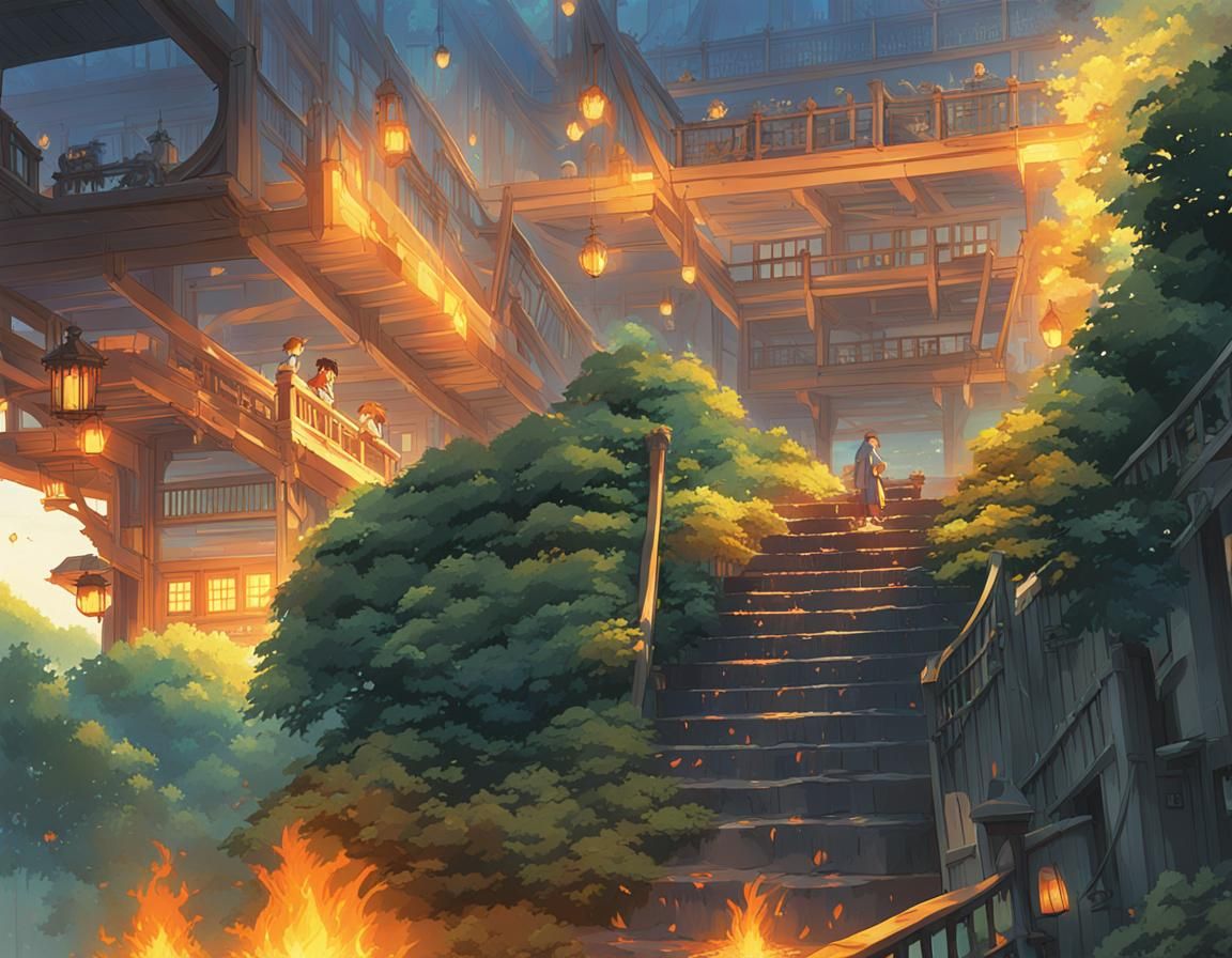 Anime Fire Mage Key Visual in Ghibli Style