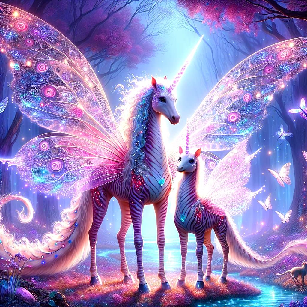 Unicorn Dragon Family in Mystical Forest