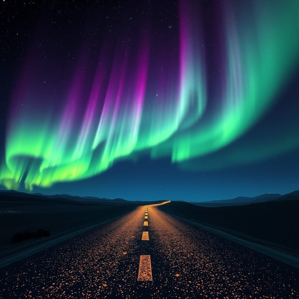 Stardust Highway Under Northern Lights