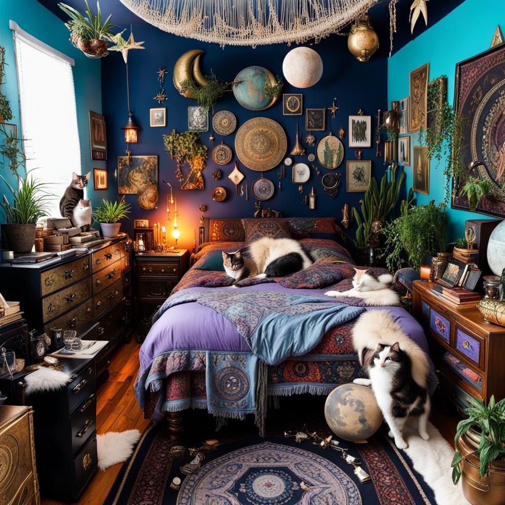Maximalist Boho with Cats and Blue