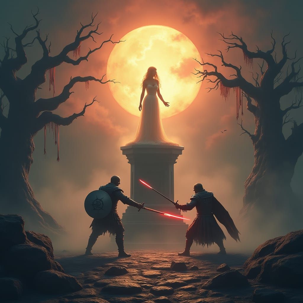 Medieval Duel for Love in a Dreamlike Landscape