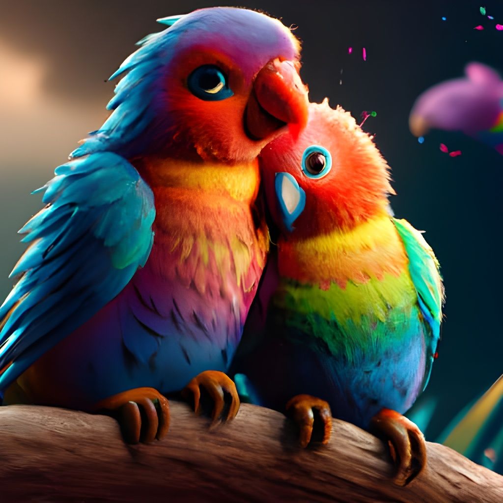 Rainbow Parrots Cuddling: Hyperdetailed Matte Illustration