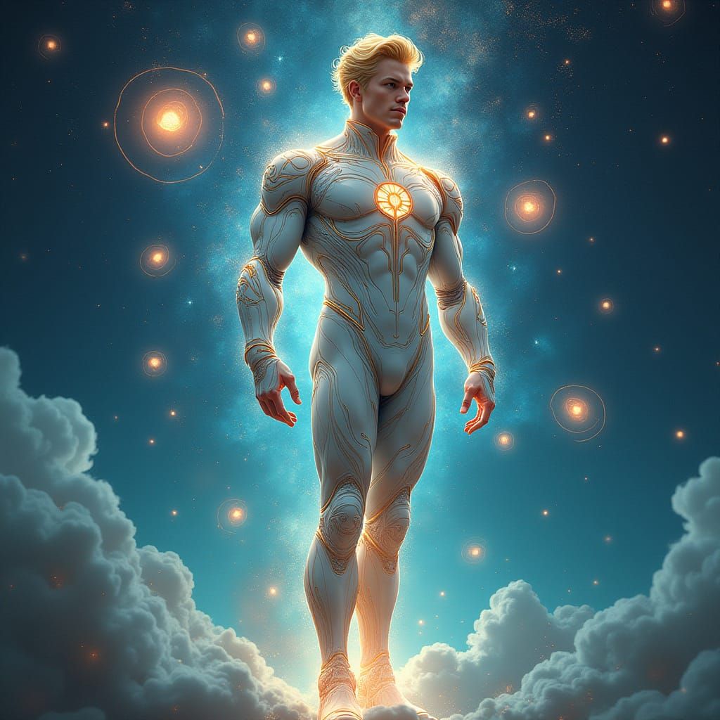 Ethereal Cosmic Guardian Suspended Between Dimensions