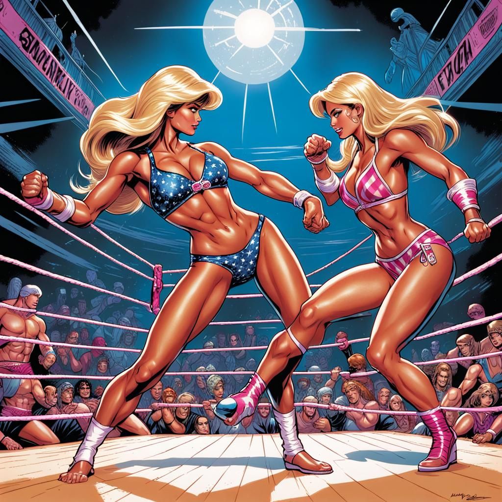 Barbie vs Sindy: Bikini Wrestling Comic Art