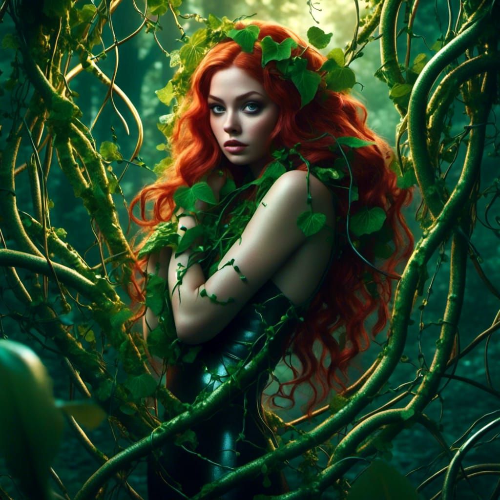 Poison Ivy Imprisoned by Vines in Chiaroscuro
