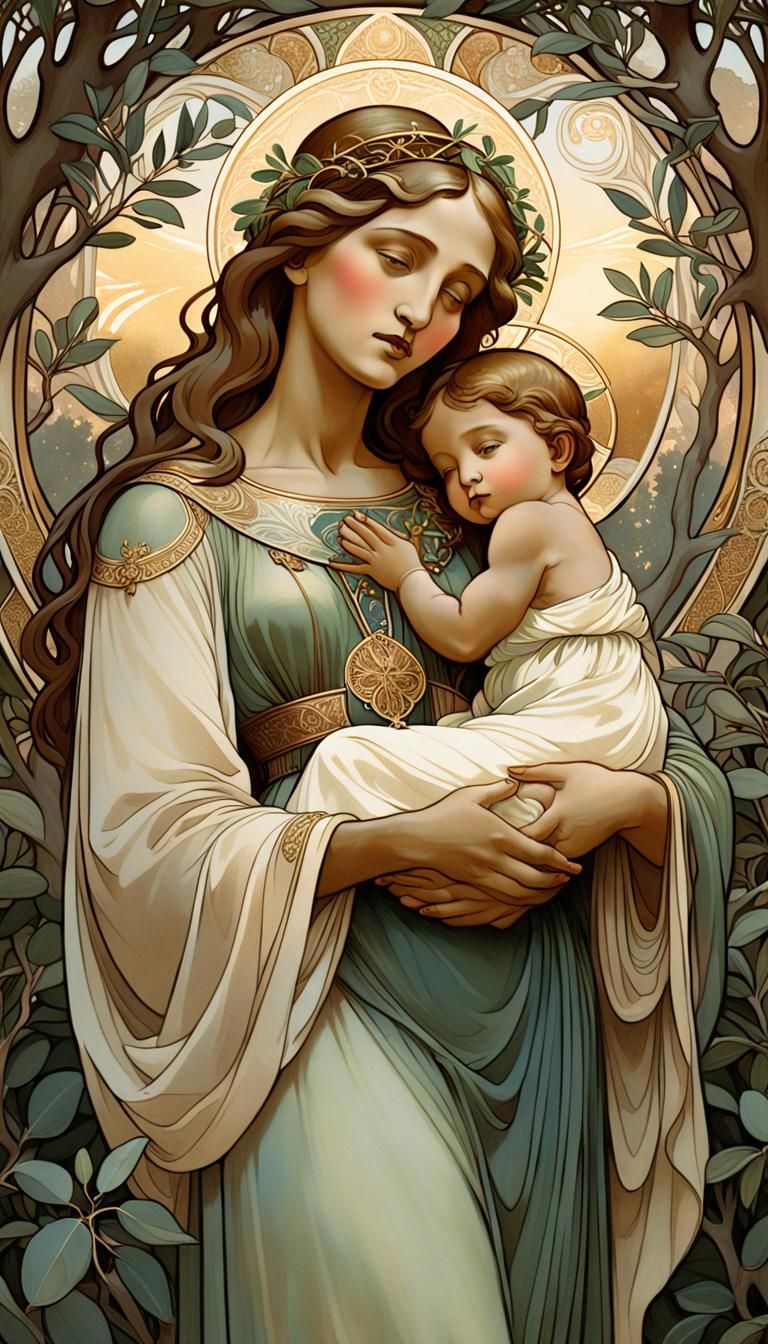 Elegant Art Nouveau Madonna with Christ Child