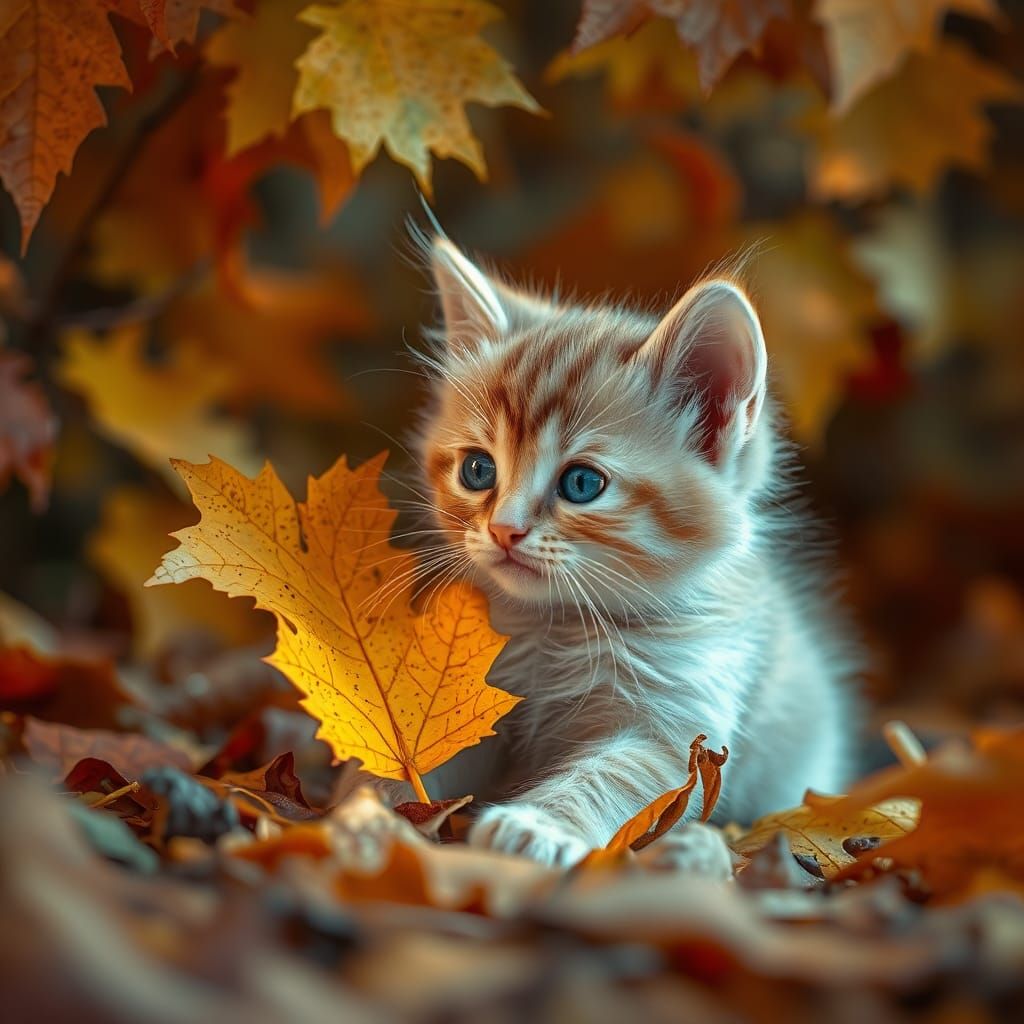 Radioactive Kitten in Autumn Leaves