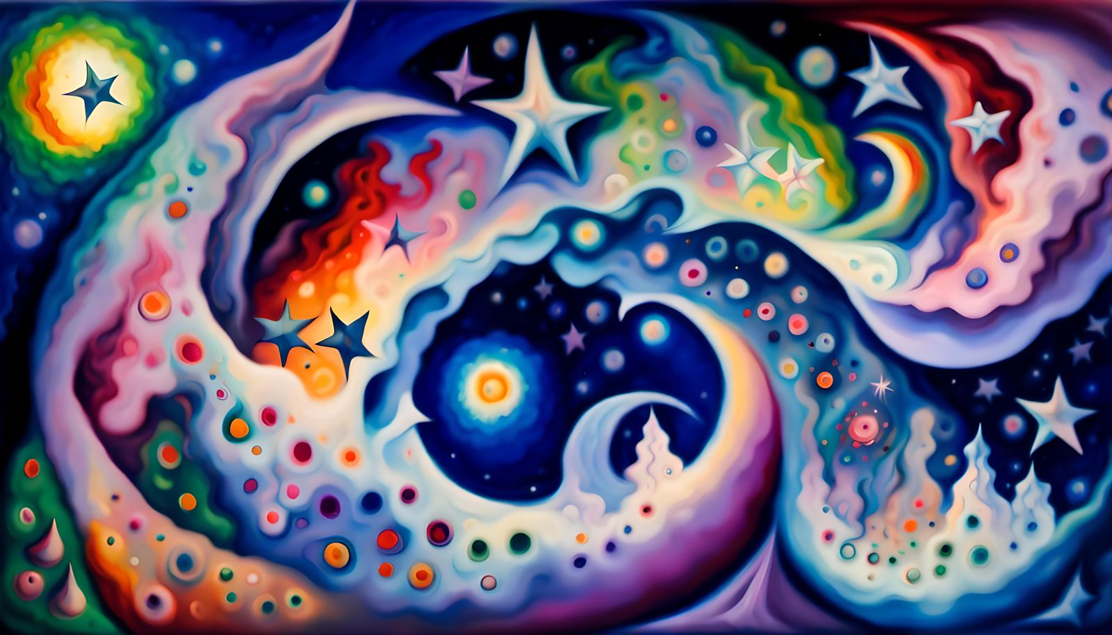 Iridescent Star Formation as Chagall-Style Oil Painting