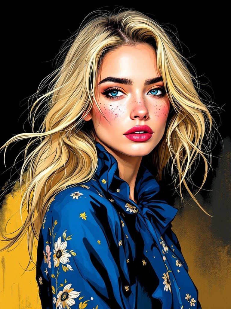 Expressive Ink Lines and Vibrant Colors in Confident Portrai...