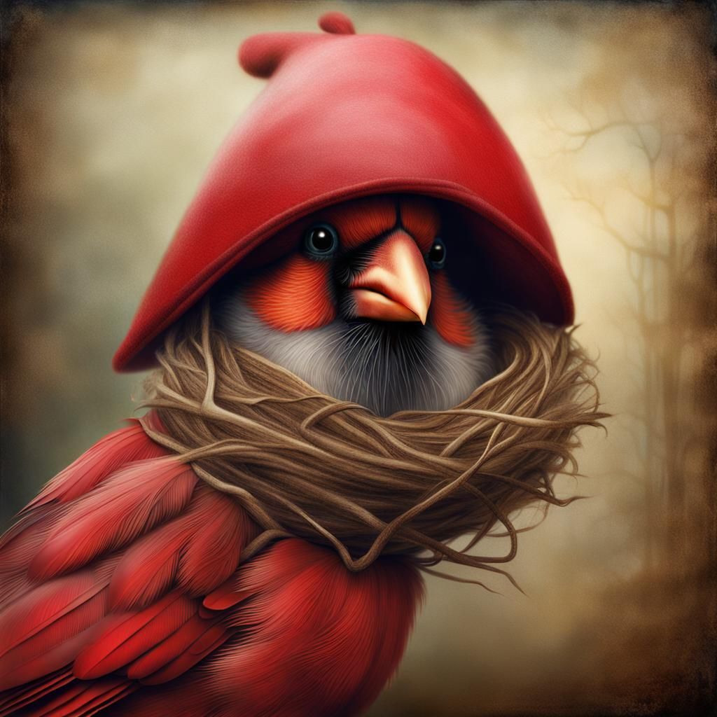 Cardinals Nesting in a Bushy Beard: Surreal Portrait