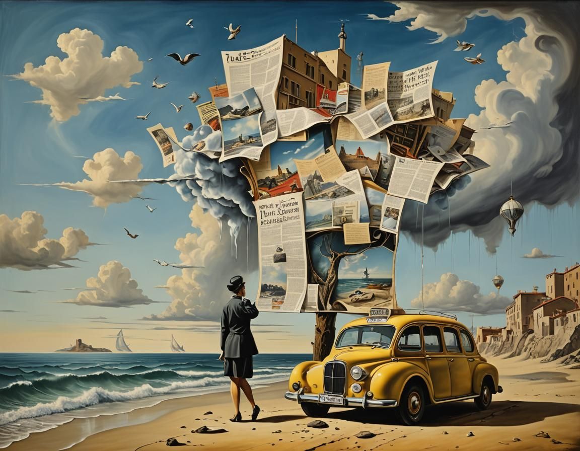 Surreal Taxis on Shore with Diamond Sky