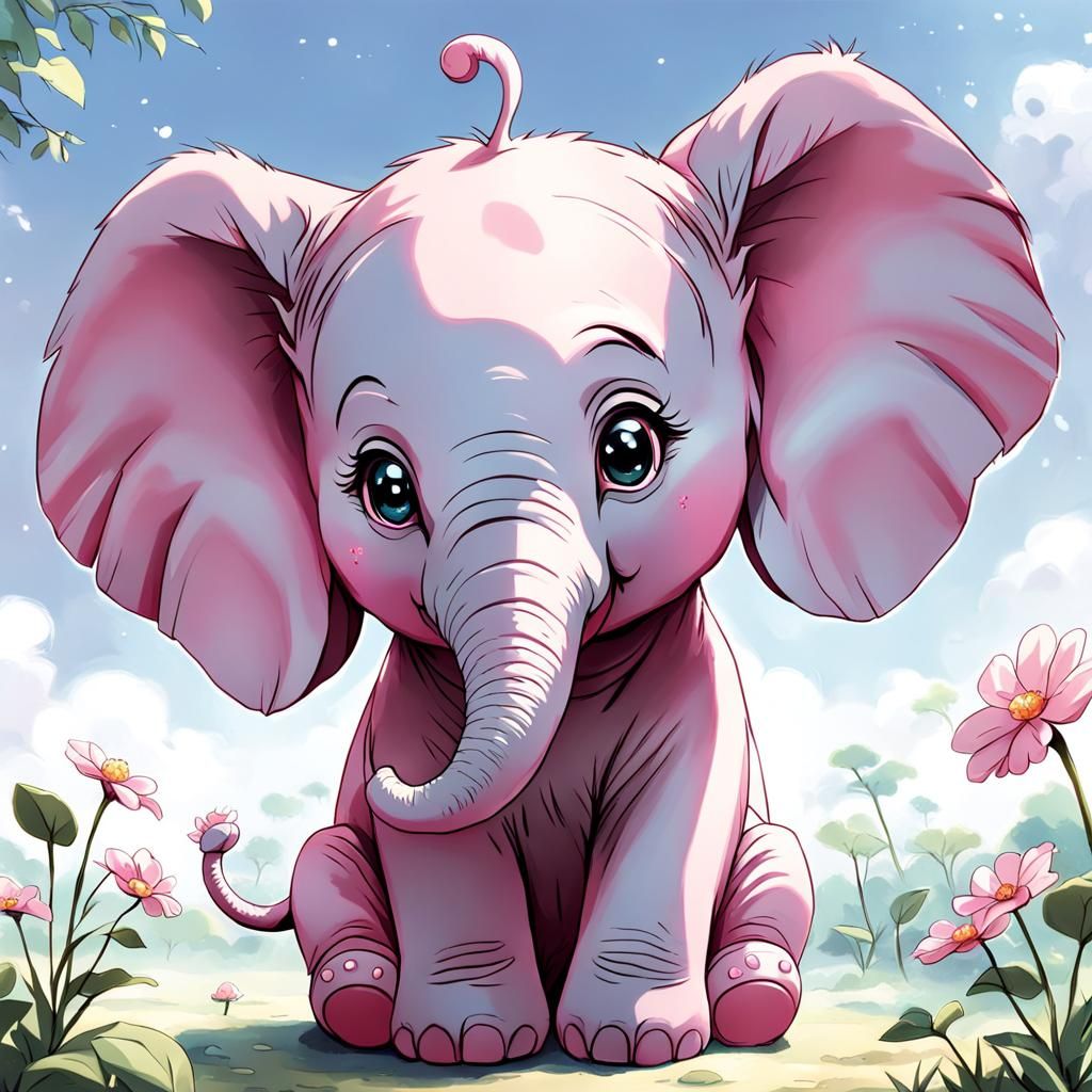 Adorable Pink Elephant in Anime Art Style
