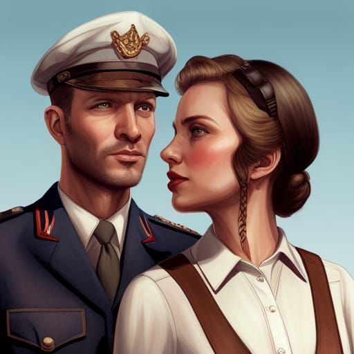 1940s Couple Reunited: Hyperdetailed Concept Art Portrait